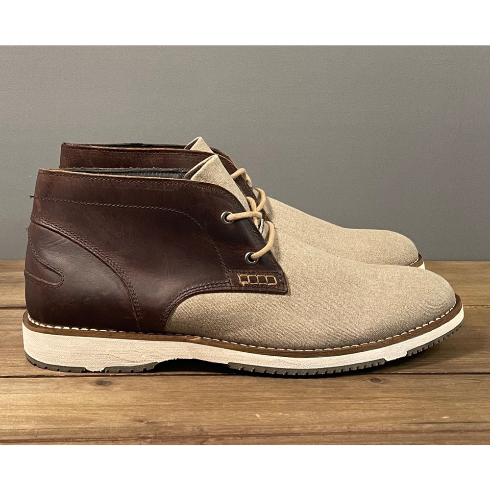Thomas & Vine Men's Theo Chukka Boots Size 12 Brown Leather Canvas Lace Up
